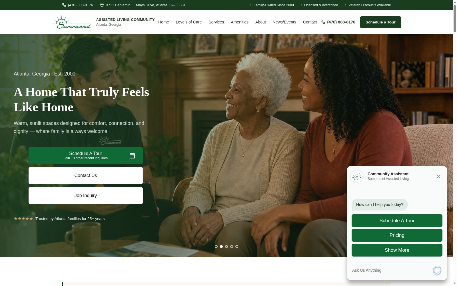 Summerset Assisted Living homepage screenshot