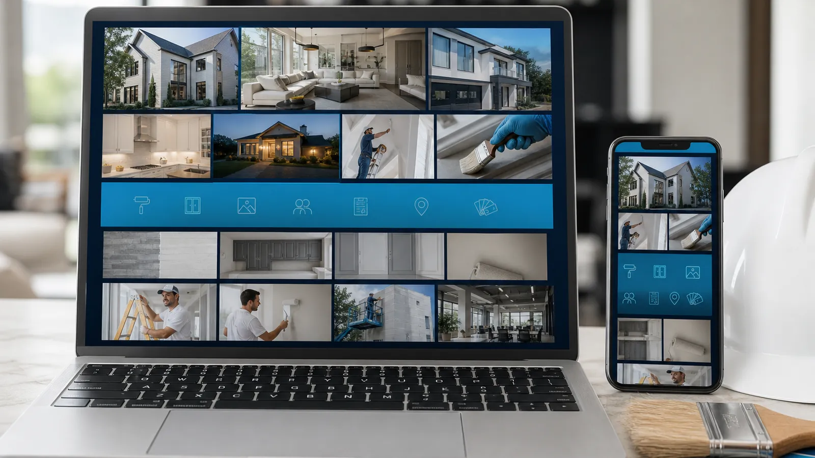 Painting-company website displayed on desktop and mobile devices