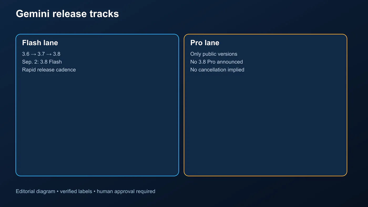 Timeline of rapid Gemini Flash releases compared with the separate Gemini Pro model track
